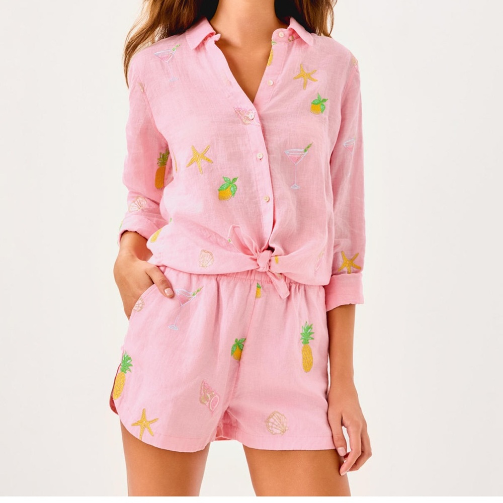 Lilly Pulitzer Elodey Linen Short - Conch Shell Pink Happy Hour ... - Picture 2 of 5